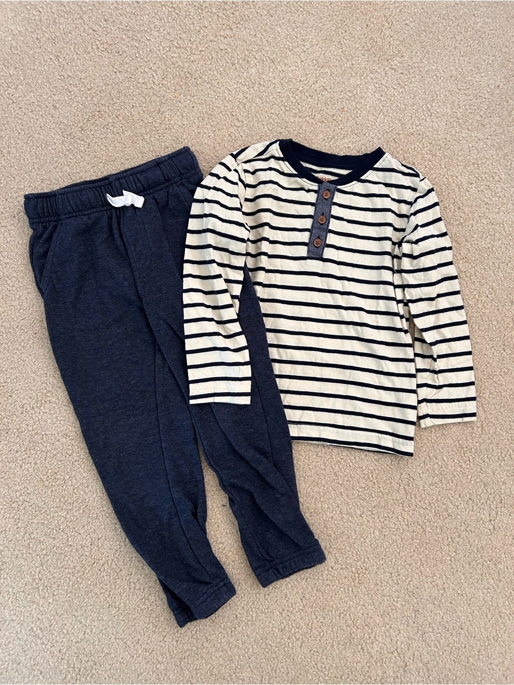 Pekkle Striped Long-Sleeve Set in Navy and Cream